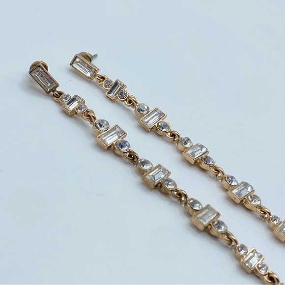 Long Gold Tone Faceted Rhinestone Dangle Drop Earrings Wedding Bridal Preppy - Picture 2 of 5